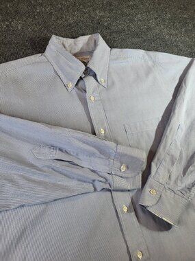 Brooks Brothers Mens Shirt 15.5 32 100% Cotton Blue Striped Button Down Long Slv